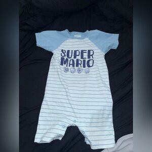 Nintendo Light Blue & White Striped Super Mario Romper